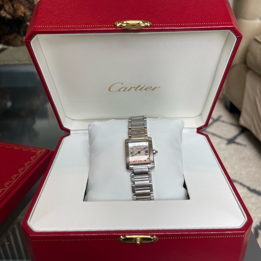 Cartier Tank Francaise Pink Mother of Pearl Steel Ladies Watch